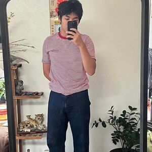 Vintage Red White Stripe in Medium